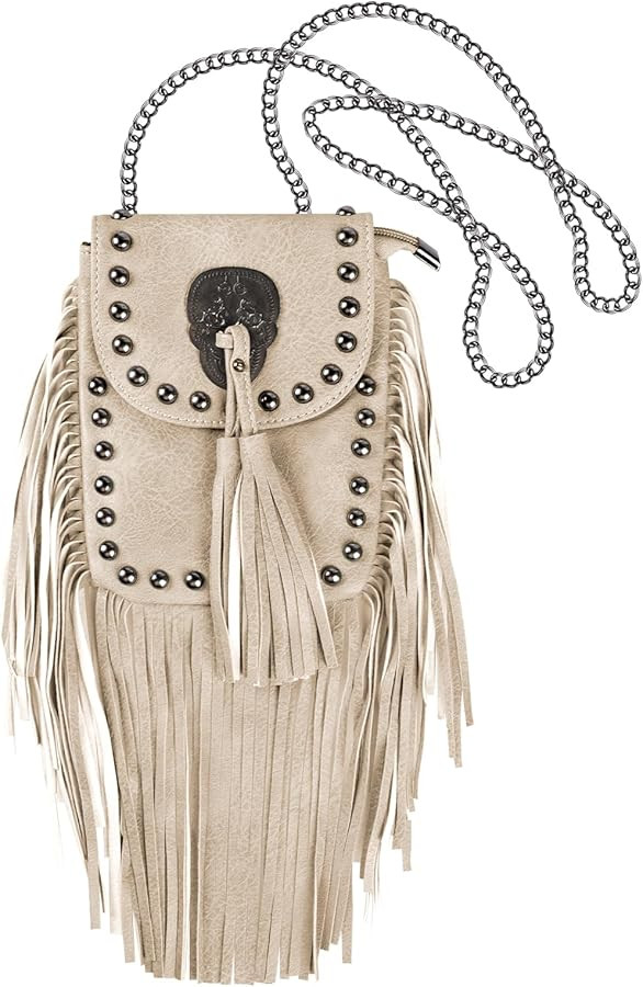 Fashion Tassel Crossbody Bags for Women Girls Vintage Fringe Rivet Chain Shoulder Bag Mobile Phon... | Amazon (US)