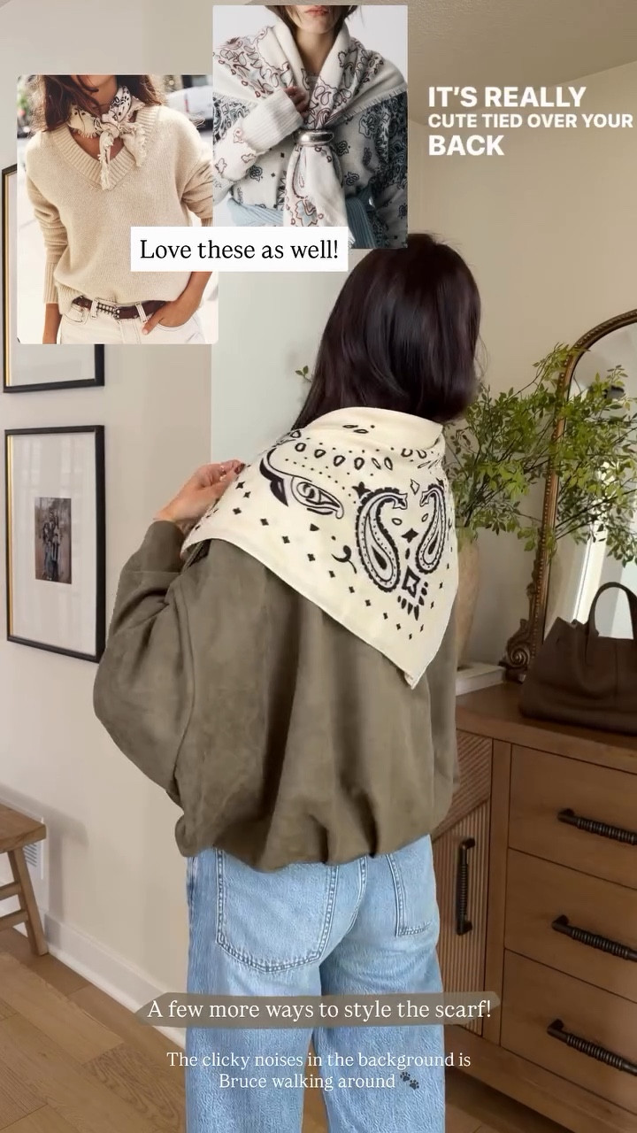A few more ways to style the scarf! Love these as well! The clicky noises in the background is Bruce walking around 🐾