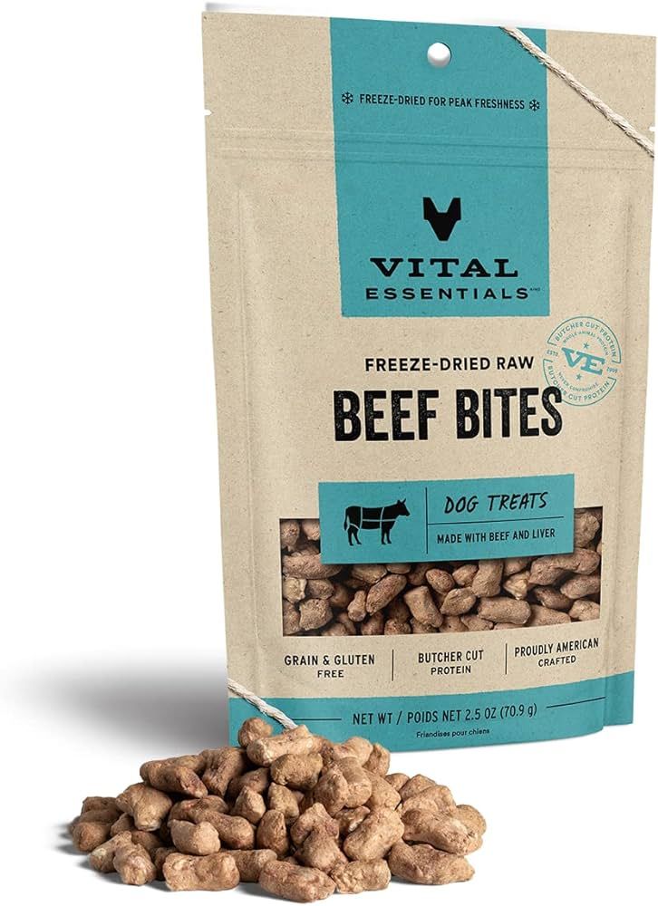 Vital Essentials Freeze Dried Raw Whole Animal Dog Treats, Beef Bites, 2.5 oz | Amazon (US)