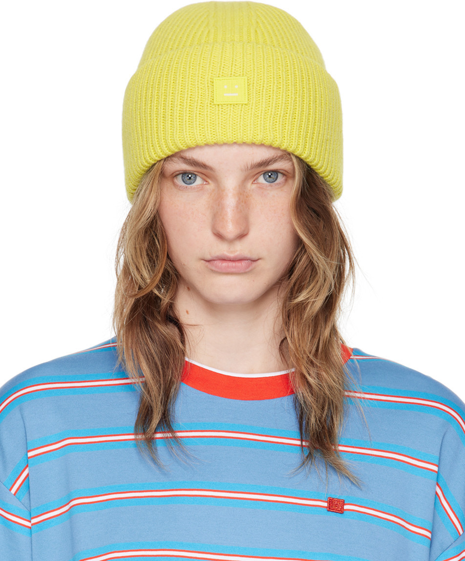 Acne Studios Yellow Small Face Logo Beanie | SSENSE