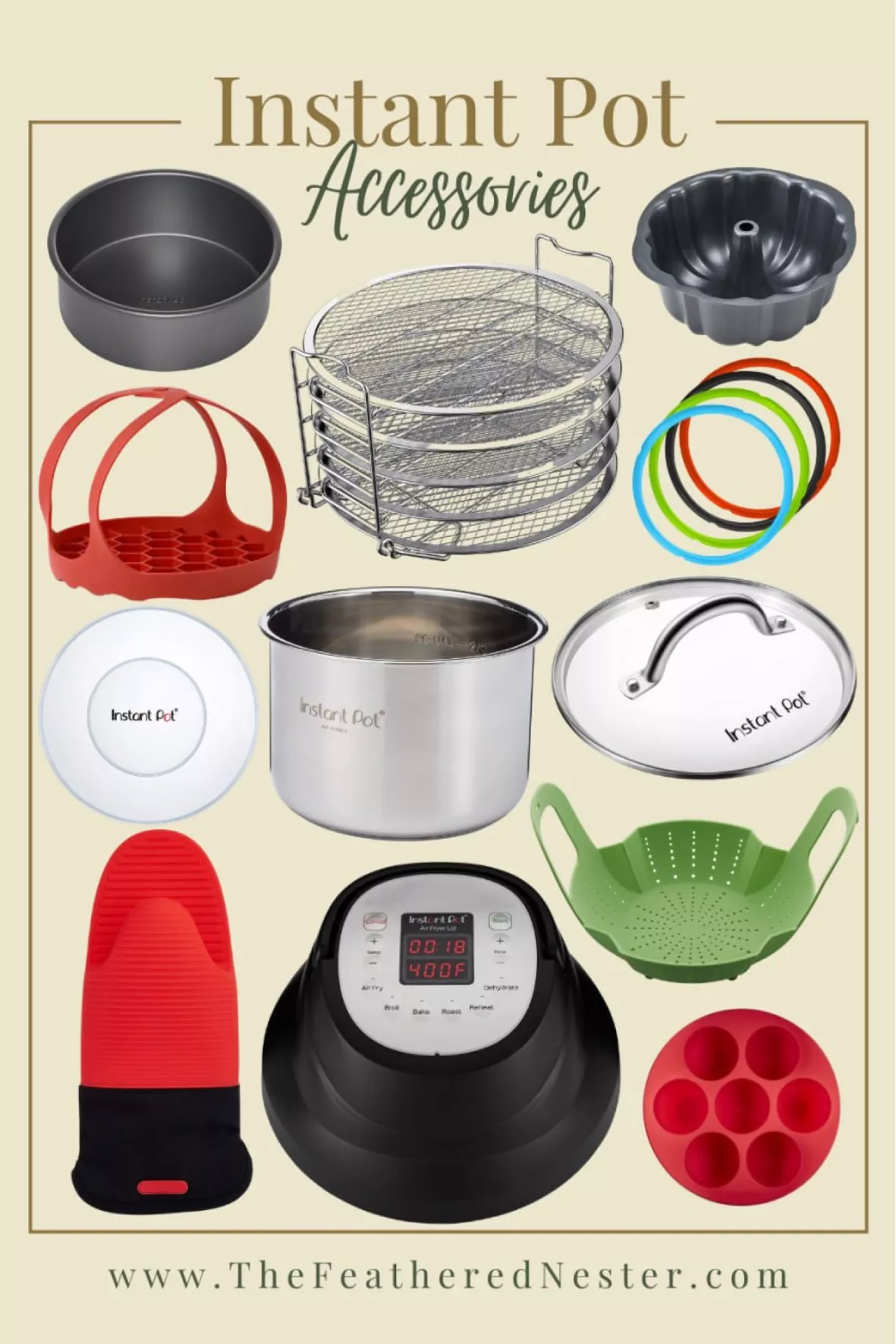  Cooking Accessories Set Compatible with Instant Pot Accessories  8 Qt Only, 8 Quart Accessory Kit with 2 Baskets Glass Lid Silicone Sealing  Rings Springform Pan Cookbook: Home & Kitchen