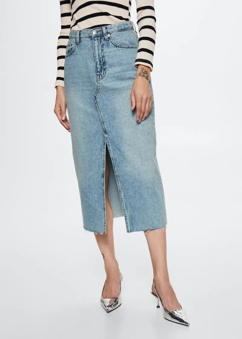 Slit denim skirt -  Women | Mango USA | MANGO (US)