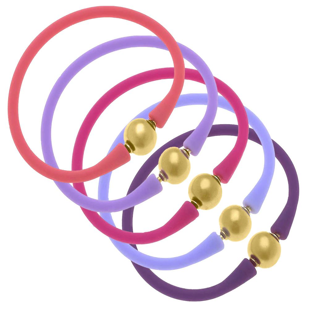 Bali 24K Gold Bracelet Set of 5 in Purples & Pinks - April Stack of the Month | CANVAS