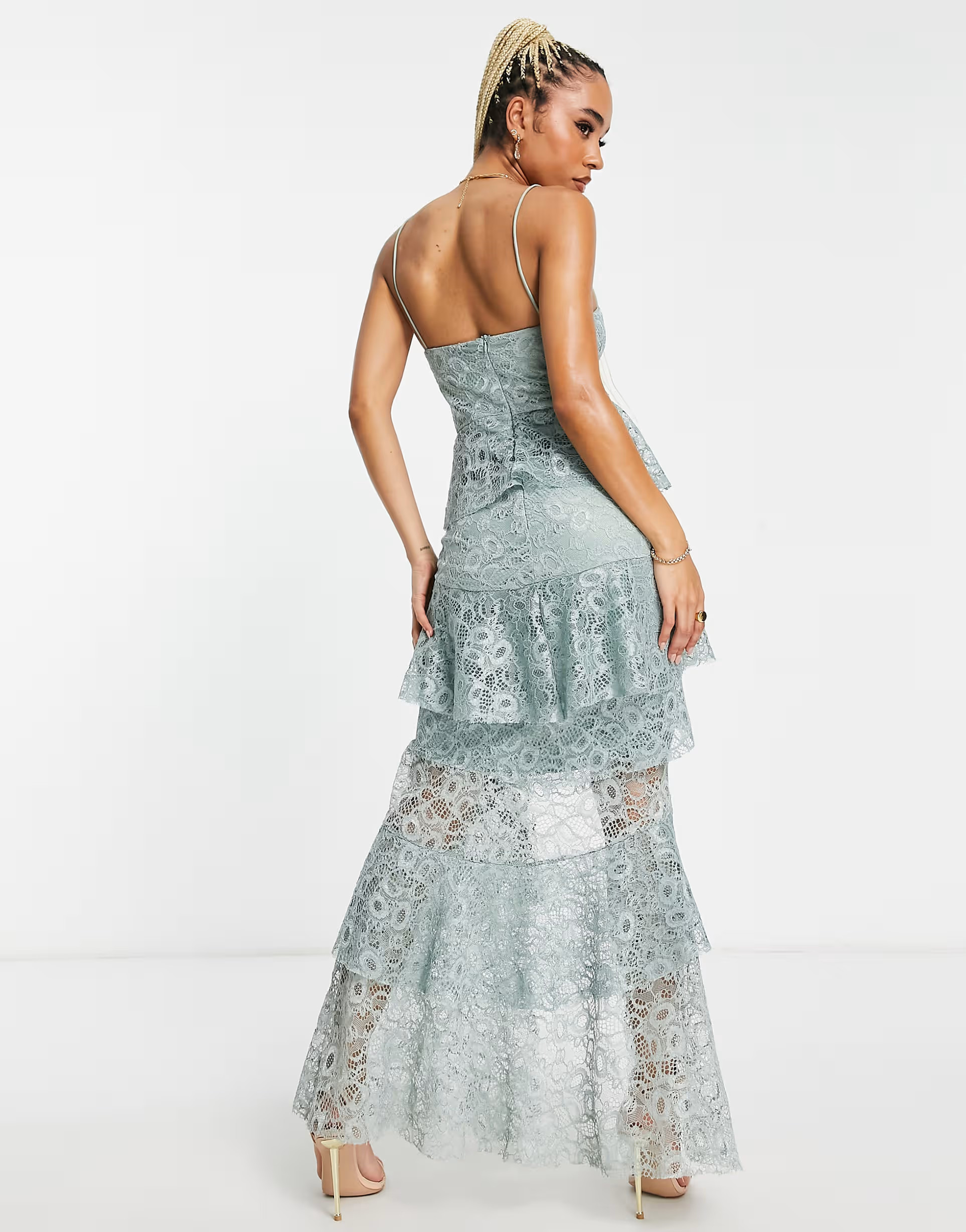 Trendyol tiered lace maxi dress in sage green | ASOS (Global)