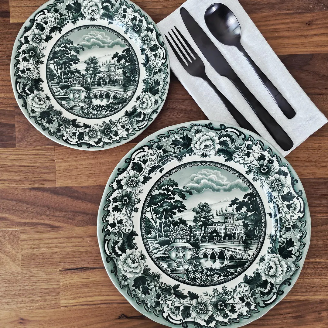 Green Toile Transferware - SALAD PLATES Only - Vintage Belmont English - Mother's Day - Etsy | Etsy (US)