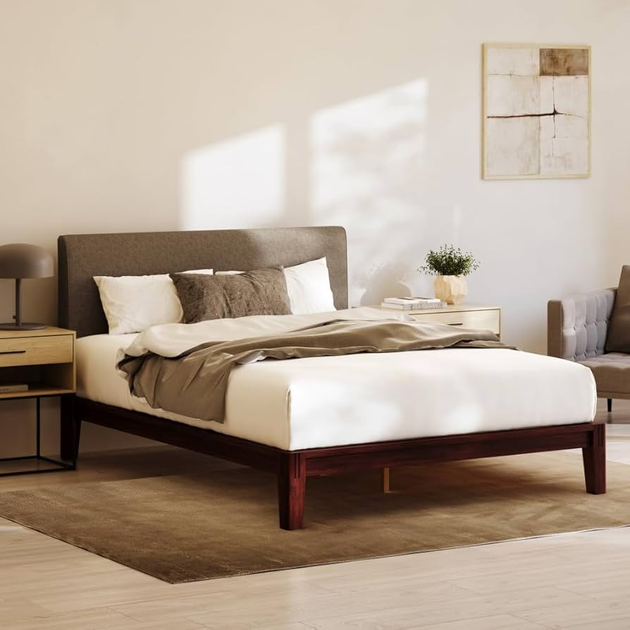 Nectar Bamboo Platform Bed Frame & Upholstered Headboard - King - Walnut/Slate - Floating Center ... | Amazon (US)