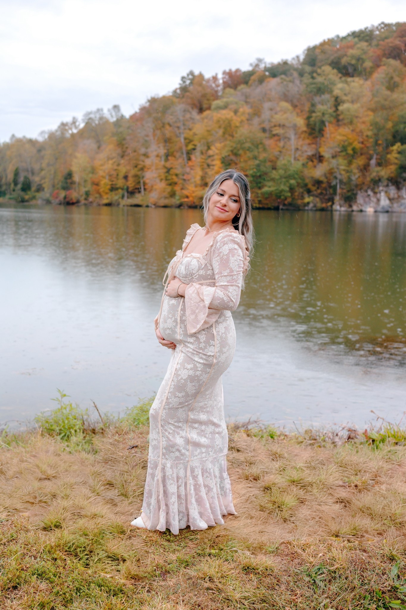 The perfect fall dress🤎 this dress is not maternity but the material is so stretchy so it works with a bump! So so dreamy. The lace detail is everything #maternity #maternitypictures #fallmaternity #fallpregnancy #pregnant #6months 

#LTKBump #LTKStyleTip #LTKSeasonal