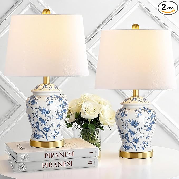 QiMH Chinoiserie Ceramic Table Lamps Set of 2 for Living Room, Vintage Traditional Bedside Lamps ... | Amazon (US)