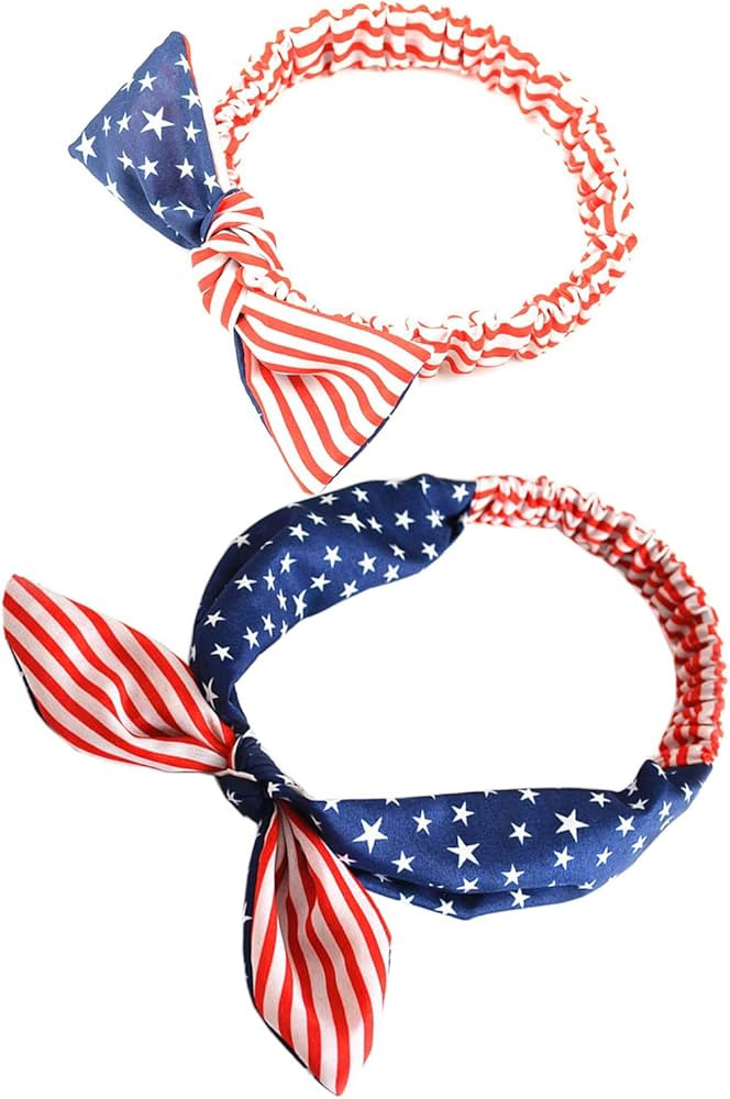 Women Elastic Flag Headband with Bow Hair Band for 4th of July Headbands Head Wrap Hair Accessori... | Amazon (US)