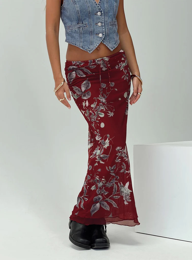 Buchan Maxi Skirt Red Floral | Princess Polly US