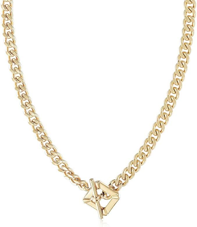 CIUNOFOR Square Toggle Clasp Chain Necklace Chunky Miami Cuban Link for Women Girls 14K Gold Pla... | Amazon (US)