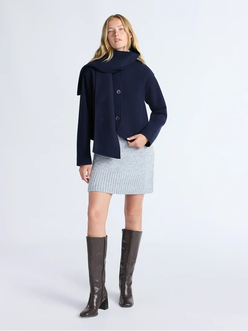 Free Assembly Women's Faux Wool Jacket with Scarf, Sizes XS-XXL | Walmart (US)