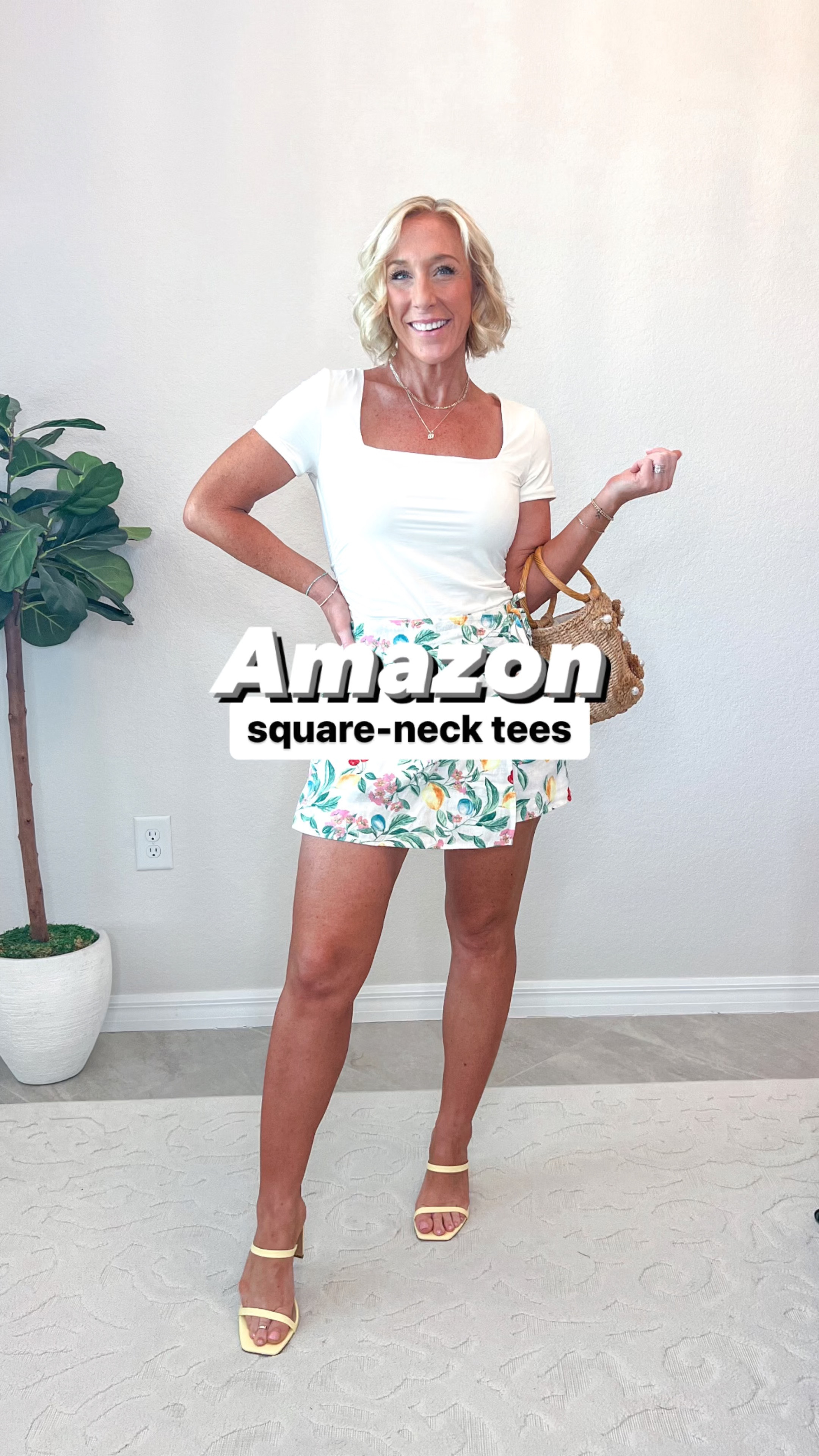 Square-neck tees:
• square neck tee - size medium. Also comes in a brown AND all 3 colors come in a v-neck option. 
• jeans - size 26.
• jean shorts - size 27.
• skort - size small.
• Both sandals - fit tts. 
• jewelry linked too.


#LTKVideo #LTKFindsUnder50 #LTKStyleTip