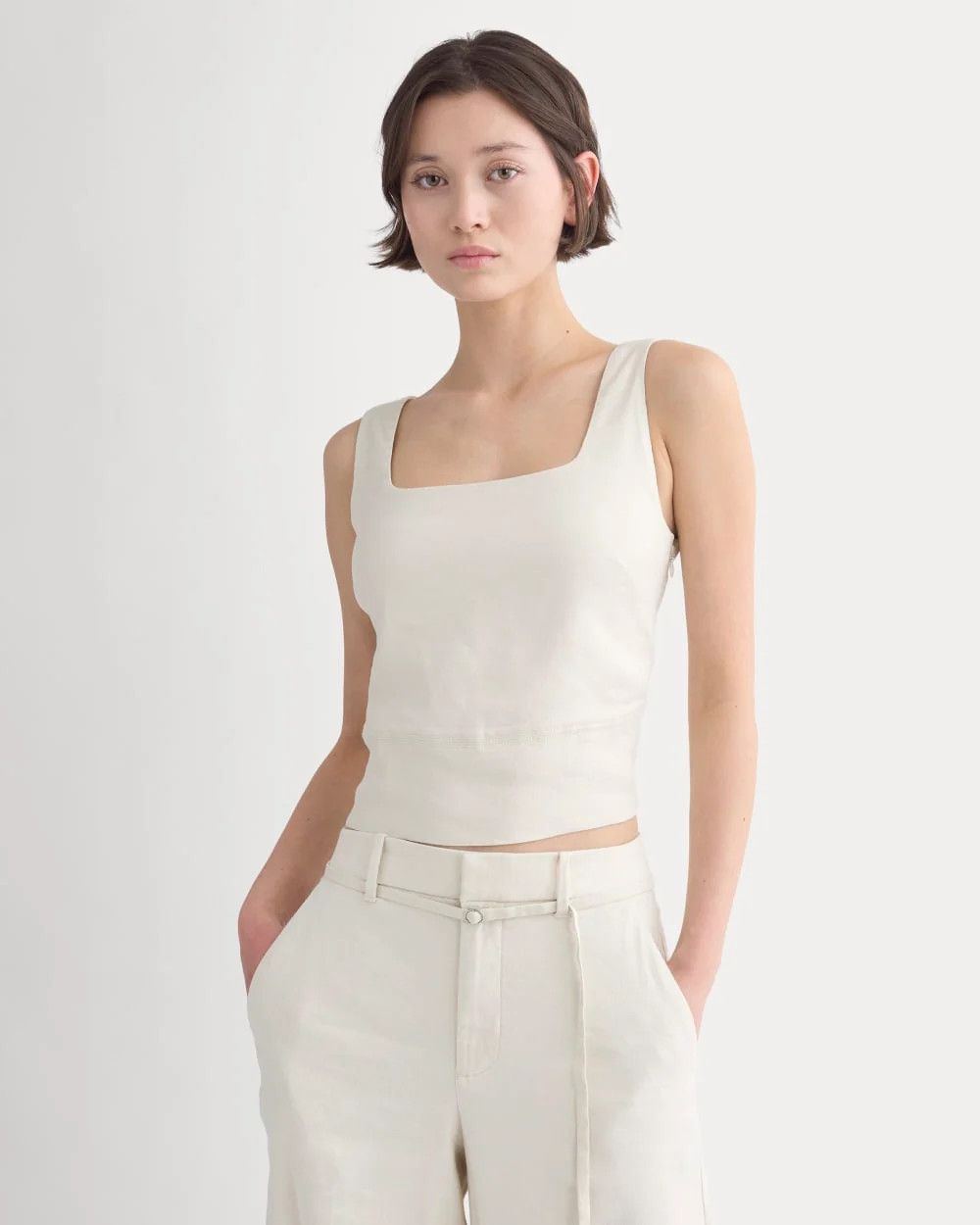 Square Tank in Stretch Linen | Birch | Everlane