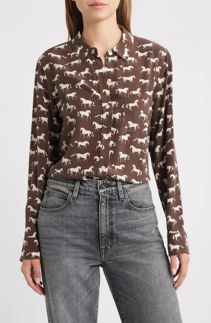 Kate Horse Print Silk Button-Up Shirt | Nordstrom