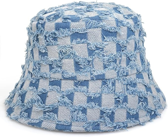 Women's Vintage Denim Washed Cotton Bucket Hat Cowboy Checkerboard Fishermen Hat Outdoor Sun Cap | Amazon (US)