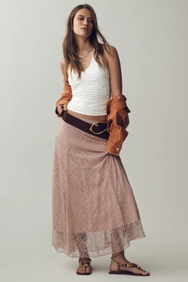Asymmetric Drop-Waist Lace Midi Skirt | Anthropologie (US)