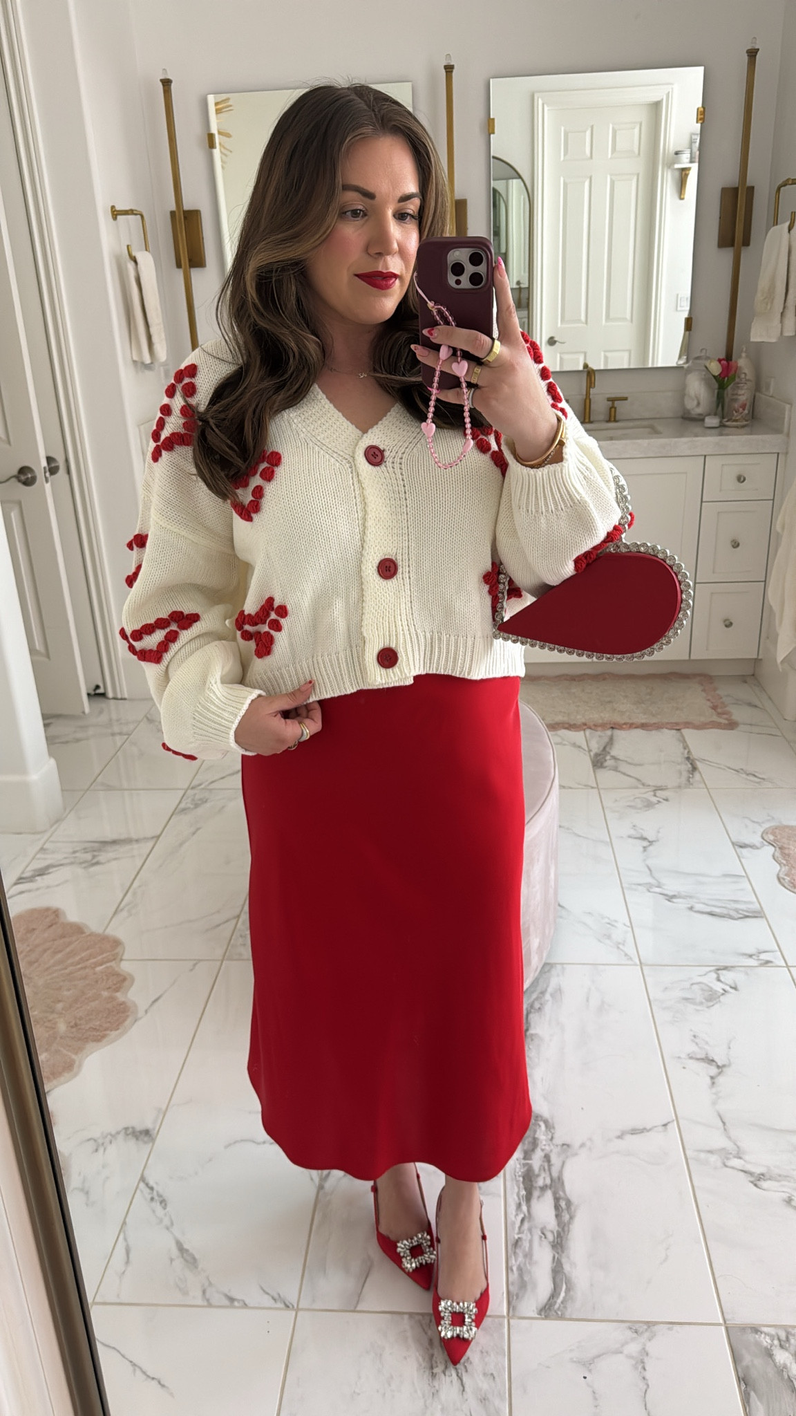 curvy midsize valentine galentine outfit! wearing size large in red heart sweater and linking a similar red slip skirt! 

#LTKSeasonal #LTKSaleAlert #LTKMidsize