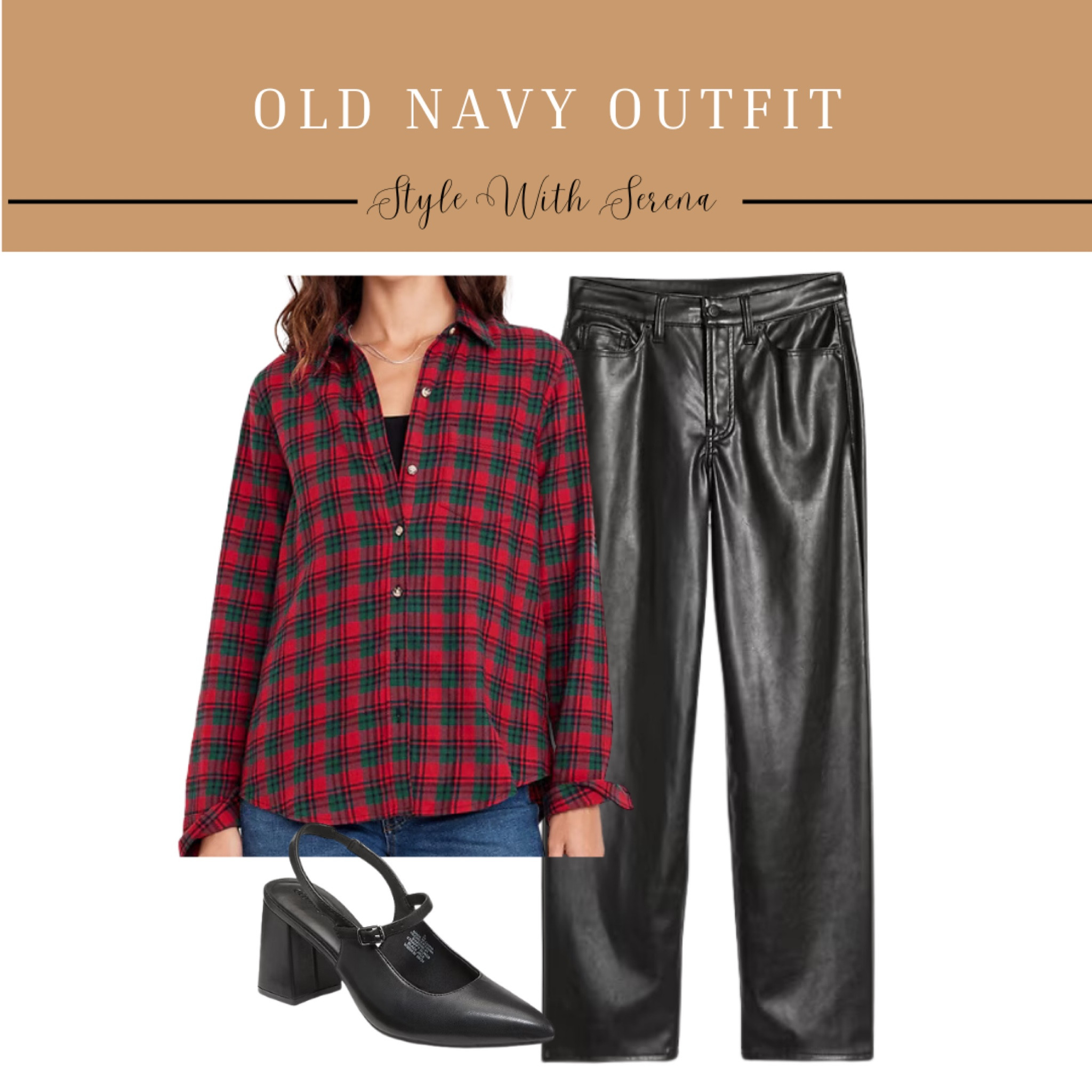 Old navy outfit, holiday outfit, plaid blouse, leather pants, heels

#LTKStyleTip #LTKHoliday #LTKFindsUnder100