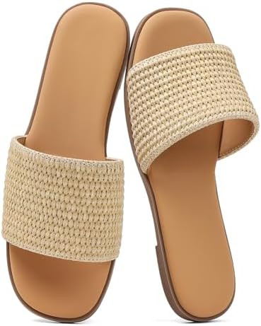 Tscoyuki Slides Sandals for Women Basic Slip On Flat Sandals Open Toe Comfort Beach Sandals Slipp... | Amazon (US)