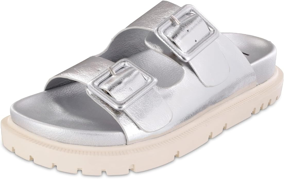 MIA Womens Gen Metallic Slide Athletic Sandals Casual Low Heel 1-2" - Gold | Amazon (US)