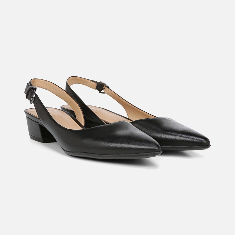 Naturalizer Banks Pointed Toe Flat Classic Pumps, Black Leather, 11.0 N Toe, Block Heels | Naturalizer