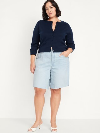Mid-Rise Baggy Cut-Off Jean Bermuda Shorts -- 9-inch inseam | Old Navy (US)