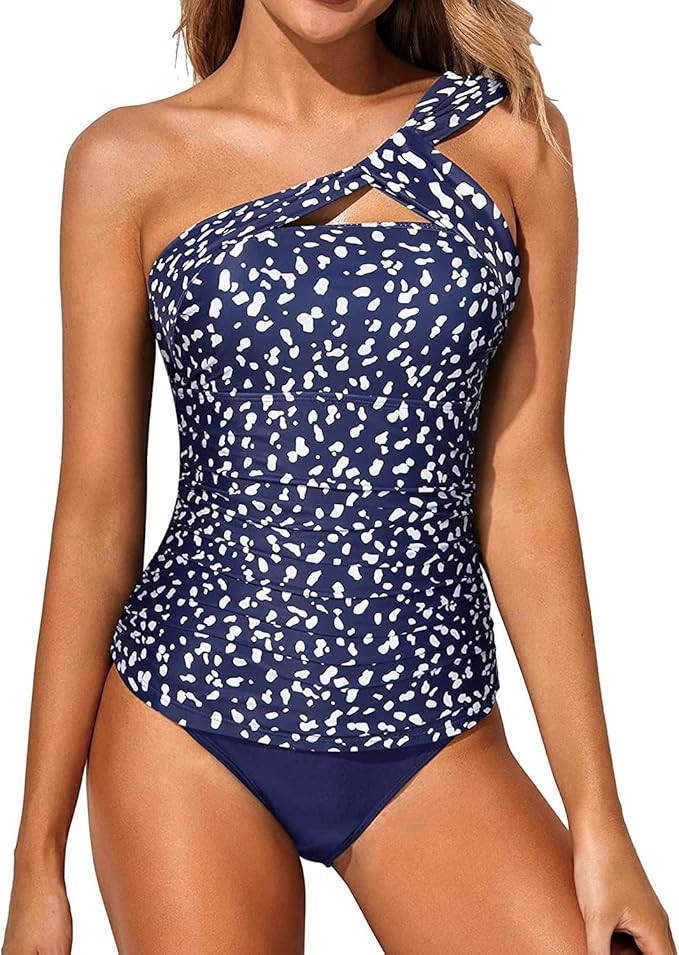 Tempt Me Two Piece Tankini Bathing Suits for Women One Shoulder Swim Top with Bottom Swimsuits | Amazon (US)
