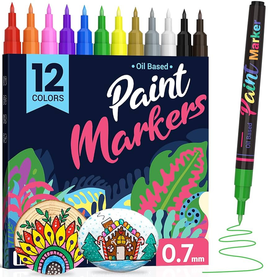 Permanent Oil Based Paint Markers: Fine Point Oil Paint Pen, 12 Colors Fine Tip Waterproof Marker... | Amazon (US)