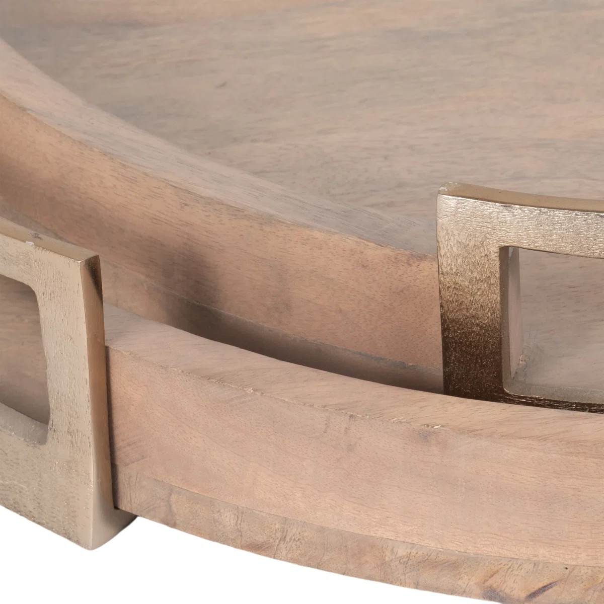 Kazimirs Maxwell Round Wood Trays - Natural Mango Wood & Aluminum, Set of 2 - 26" x 26" x 4" | Wayfair North America