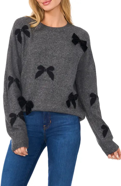 CeCe Bow Crewneck Sweater in Medium Heather Grey at Nordstrom | Nordstrom
