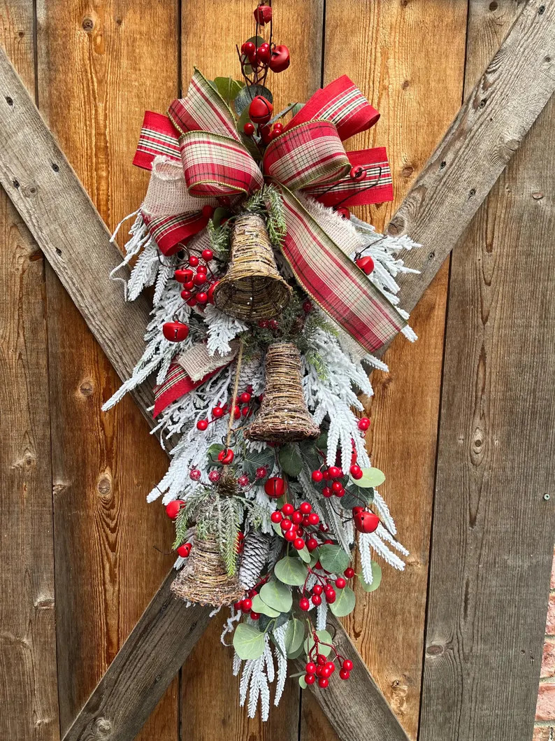 Christmas Flocked Swag With Bells: Country Traditional Swag - Etsy | Etsy (Global)