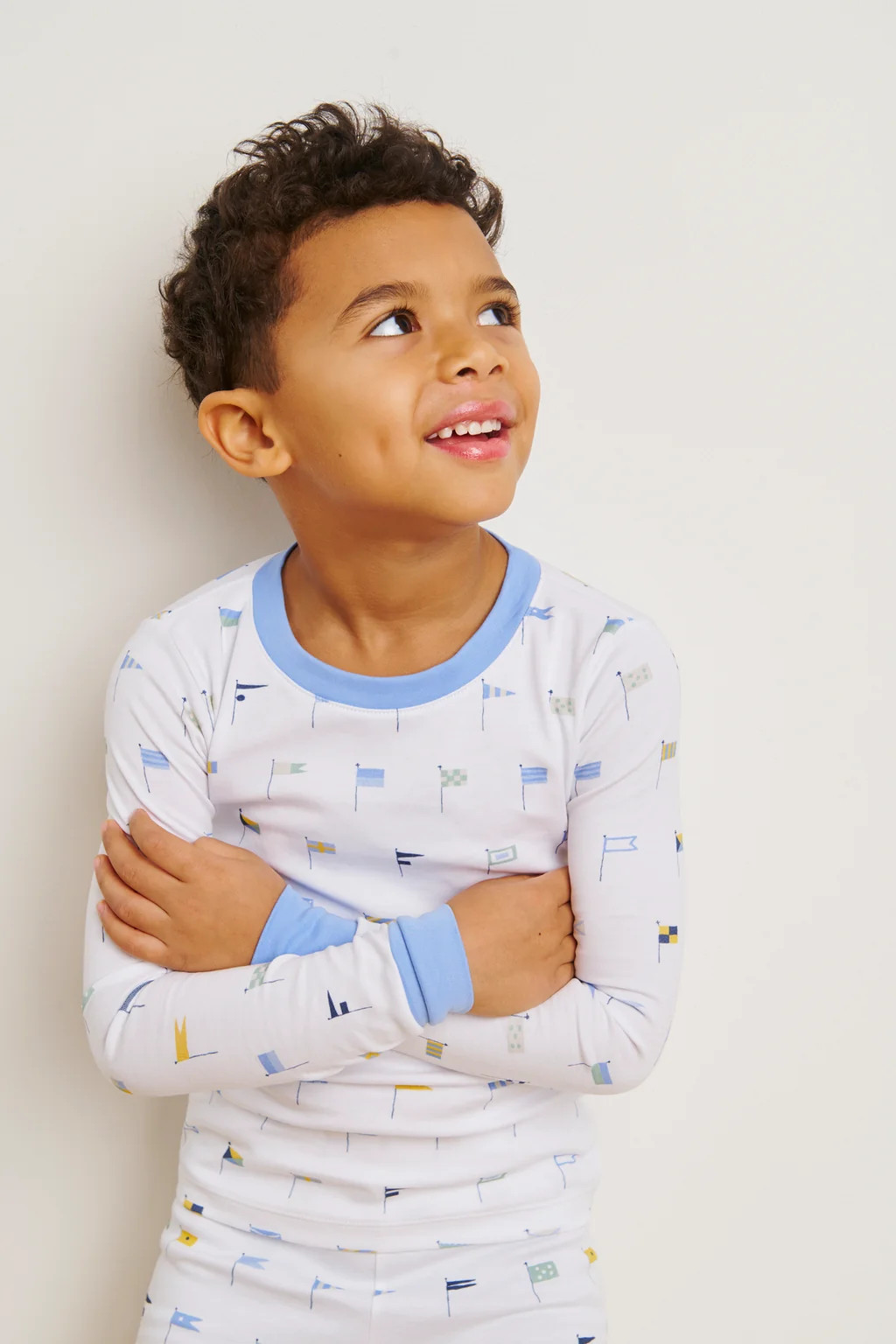 Kids Long-Long Set in Baltic Blue Nautical Flags | Lake Pajamas