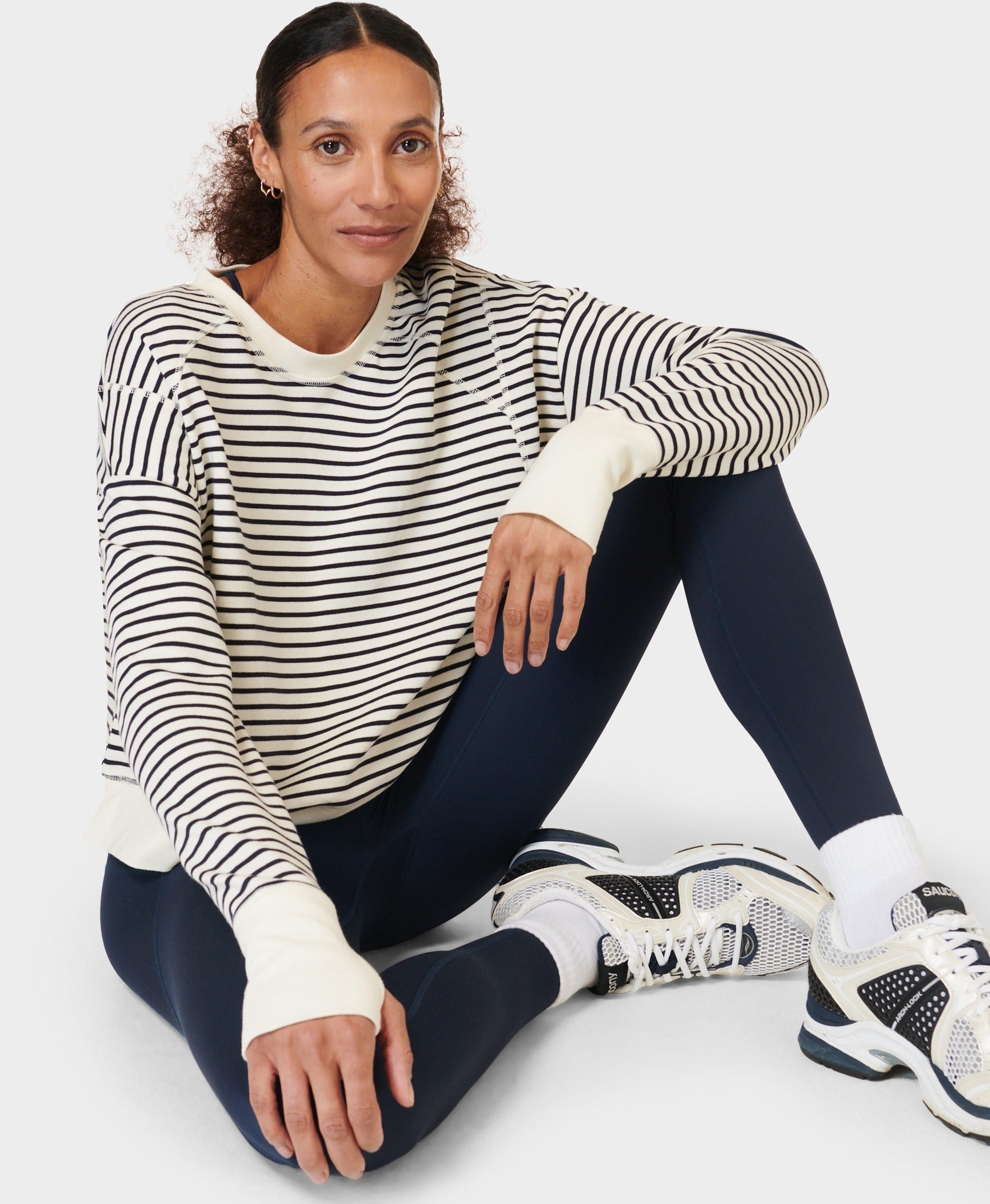 After Class Crop Sweatshirt - Lily White Stripe | Women's Jumpers + Hoodies | Sweaty Betty | Sweaty Betty UK