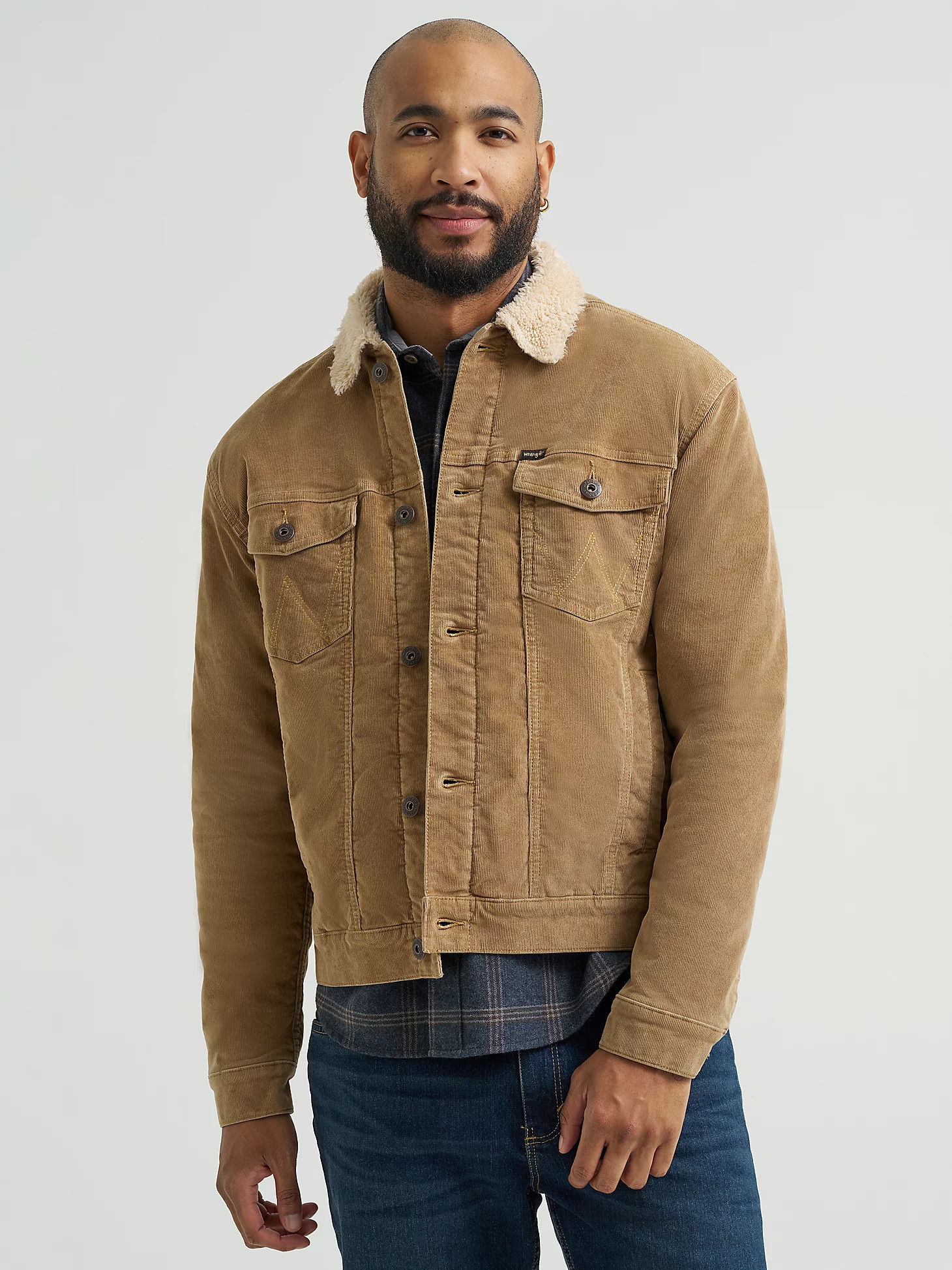 Men's Wrangler® Sherpa Lined Corduroy Trucker Jacket in Acorn | Wrangler