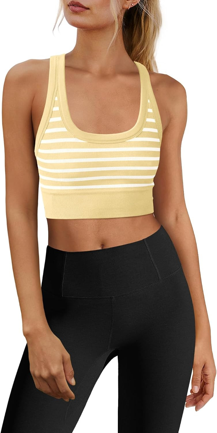 Yanekop Womens Striped Longline Sports Bra Seamless Racerback Workout Bras | Amazon (US)