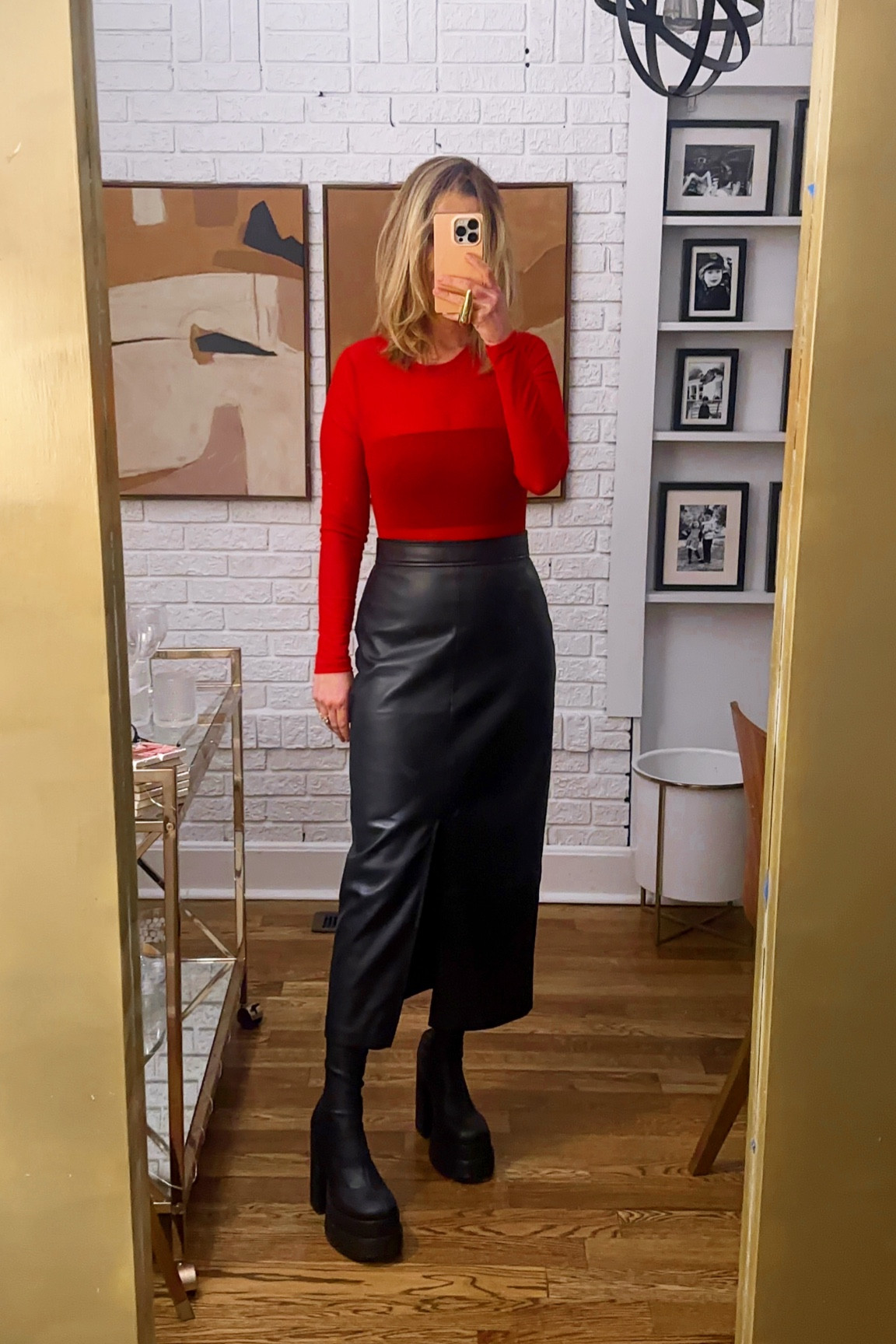 Sheer top with faux leather midi skirt. Perfect for Valentine’s Day, Galentines, date night

#LTKover40 #LTKSeasonal #LTKsalealert