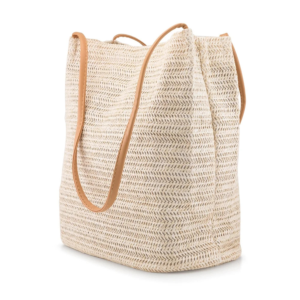 Oct17 Women Straw Beach Bag Tote Shoulder Bag Summer Handbag - White | Walmart (US)