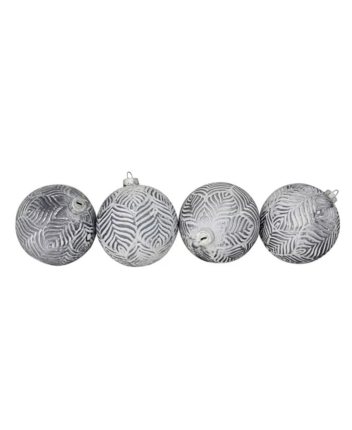 4ct Pewter Silver and White Antique Style Glass Ball Christmas Ornaments 4" 100mm | Macy's