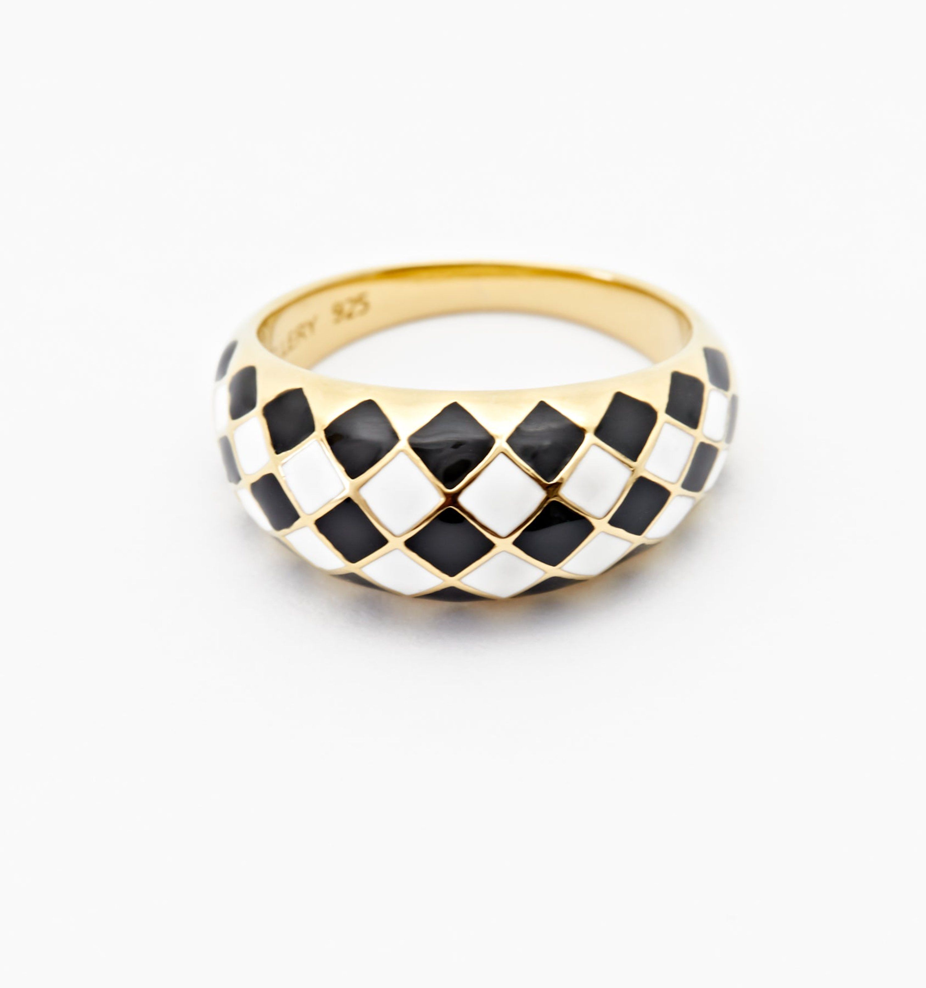 Checker Ring - Black And White - 8 - Also in: 9, 5, 7, 6 | Verishop
