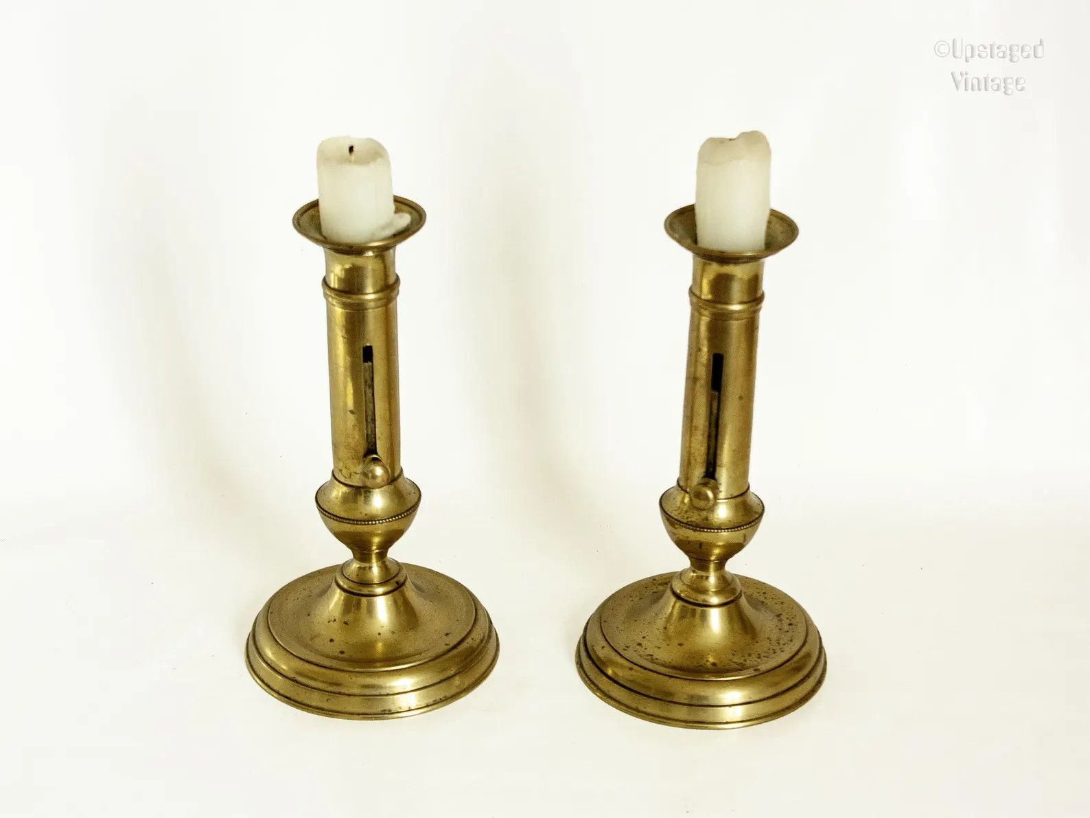 Sliding Brass Candle Stick Holders PAIR of Adjustable French Antique Candlesticks Chambersticks | Etsy (US)