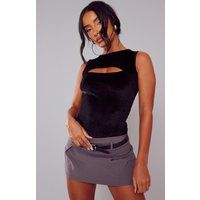 Black Velvet Sleeveless Cut Out Bodysuit | PrettyLittleThing US