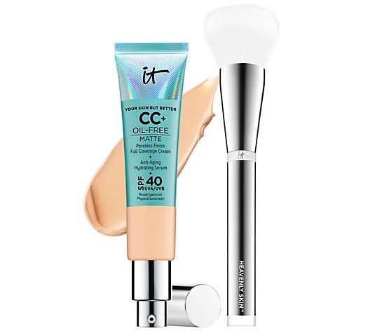 IT Cosmetics Full Coverage Oil-Free Matte CC Cream SPF 40 with Luxe Brush | QVC