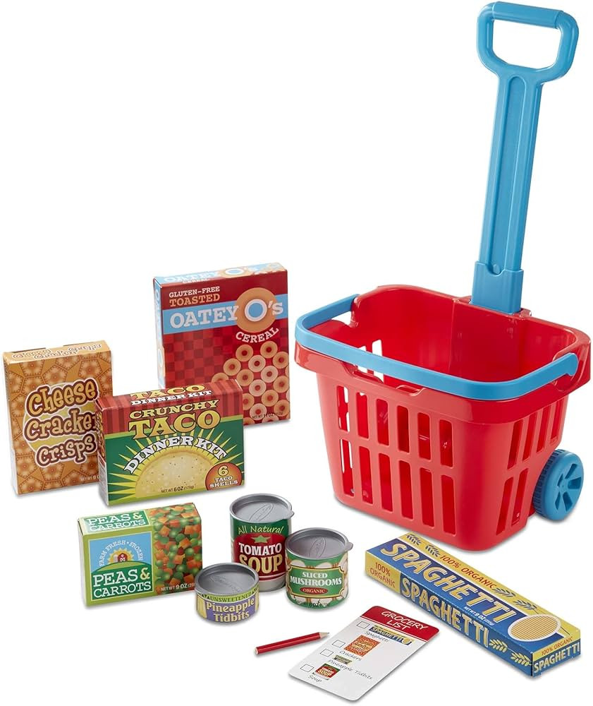 Melissa & Doug Fill and Roll Grocery Basket Play Set With Play Food Boxes and Cans (11 pcs), Frus... | Amazon (US)
