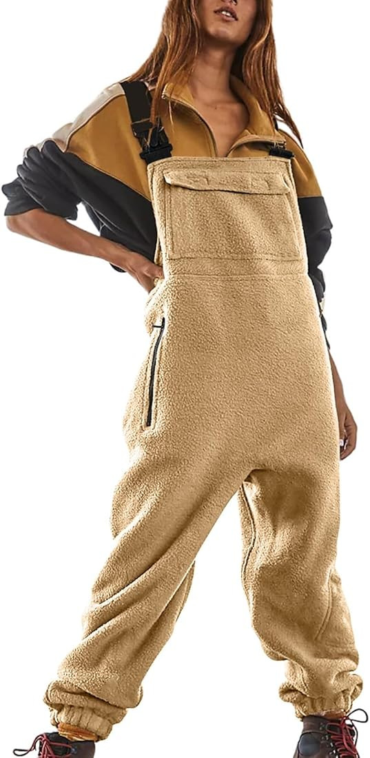 Aryapyper Womens Fuzzy Fleece Overall Jumpsuits Casual Loose Fit Winter Sherpa Bib Overalls with ... | Amazon (US)