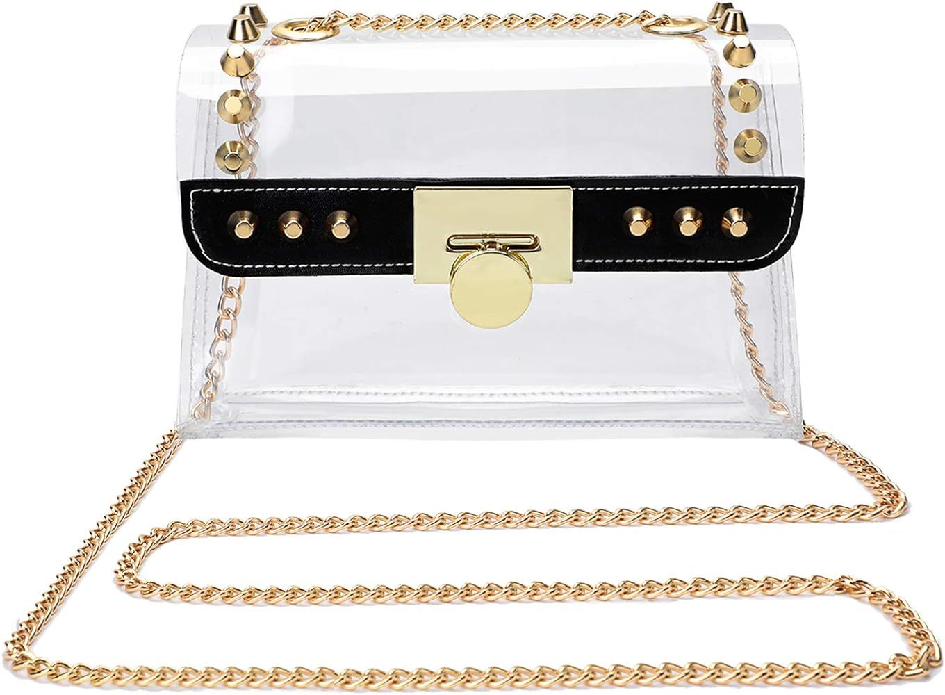 Clear purse Chain Strap Crossbody Handbag Rivet Flap PGA Stadium Approved | Amazon (US)