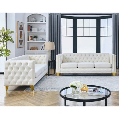 Tommy Tufted Velvet Sofa Set with Square Arms & Metal Legs | Wayfair North America