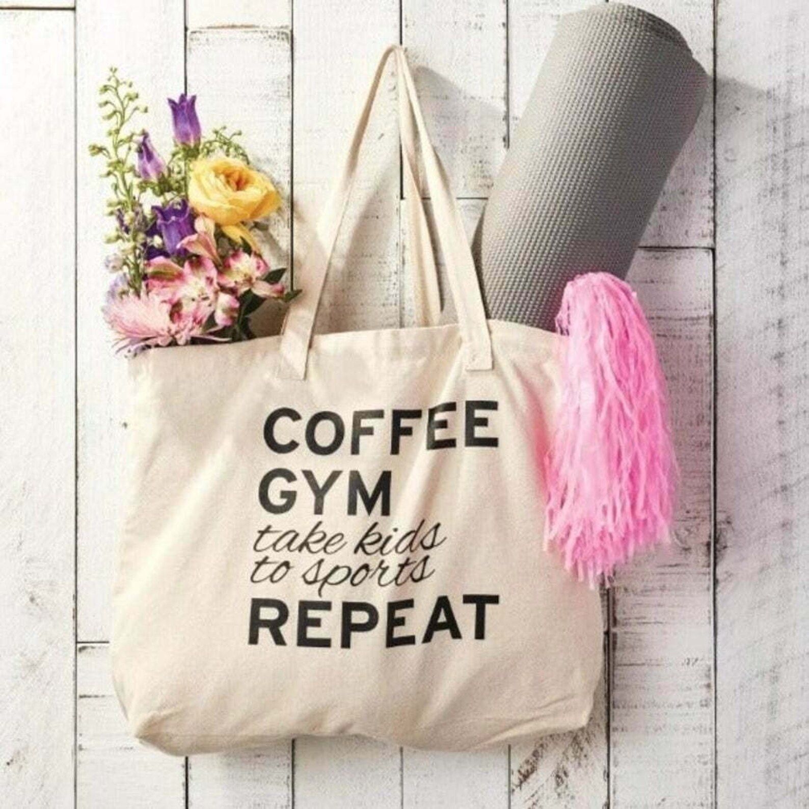 Canvas Reusable Tote Bag coffee GYM Take Kids to Sports - Etsy | Etsy (US)
