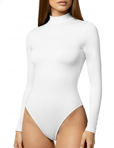 YOGINGO Bodysuit for Women Mock Turtle Neck Long Sleeve Basic Women Clothing Going Out Tops XS-2XL Size 2025 Fashion T-shirt Leotards for Womens Onesies Casual Stretchy Base Sexy Body Suits Jumpsuit | Amazon (US)