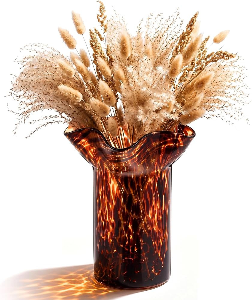 SiliFine 1 Pack 6.7" Ruffled Tortoise Shell Glass Vase Amber Brown Vase | Amazon (US)